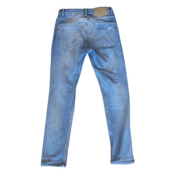 Zara Blue Destressed Staight Leg Denim Jeans Size 30 - Picture 2 of 4